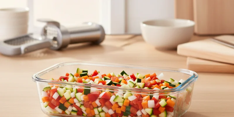 冬のキッチンでハンドブレンダーを使ってポタージュスープを作っている様子。鍋に直接ブレンダーを差し込み、簡単に滑らかなスープを作っています。