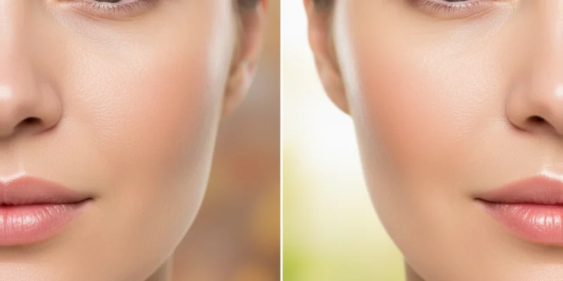 摂取前と摂取後の肌状態を比較した写真。変化が視覚的にわかるように構成されている。