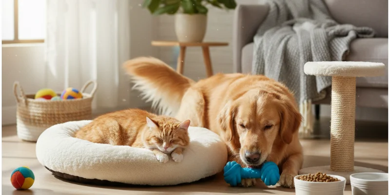 ステンレス製の食器、自動給餌器、ペット用カーシートのレビューで使用された商品の集合写真